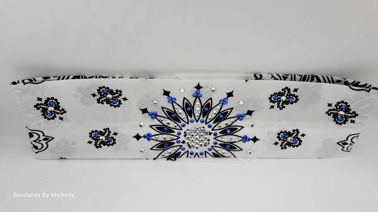 White Paisley with Blue and Diamond Clear Austrian Crystals (Sku2025)