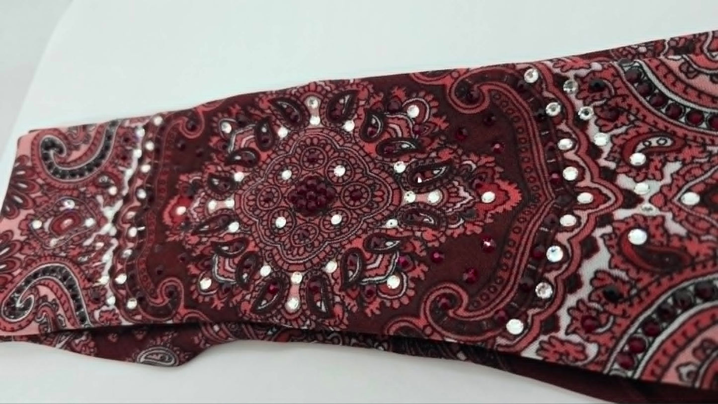 Burgundy Scarf with Red and Diamond Clear Austrian Crystals (LS30006)