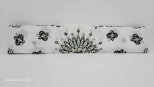 Narrow White Paisley with Peridot Green and Diamond Clear Austrian Crystals (Sku2037)