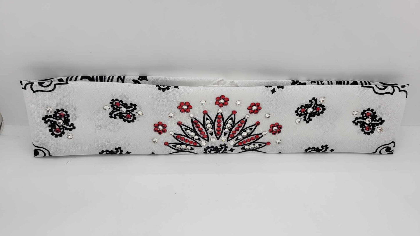 Narrow White Paisley with Red and Diamond Clear Austrian Crystals (Sku2038)