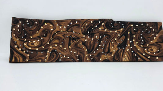 Brown Marble Bandana with Light Brown, Honey and Black Austrian Crystals (E60125)
