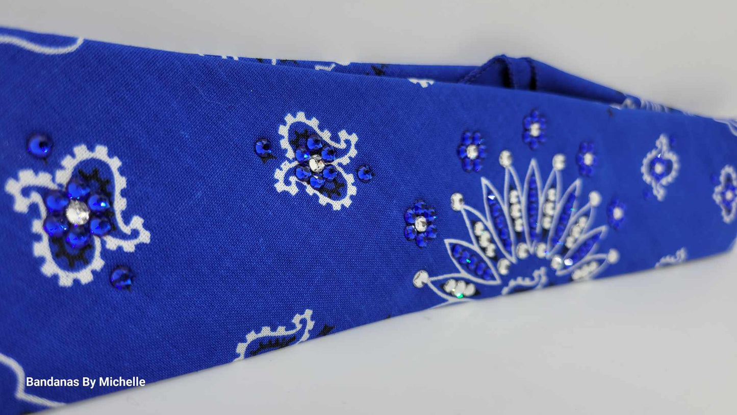 Narrow Blue Paisley with Blue and Diamond Clear Austrian Crystals (Sku2052)