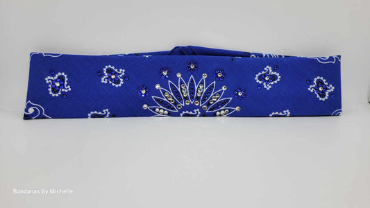 Narrow Blue Paisley with Blue and Diamond Clear Austrian Crystals (Sku2052)