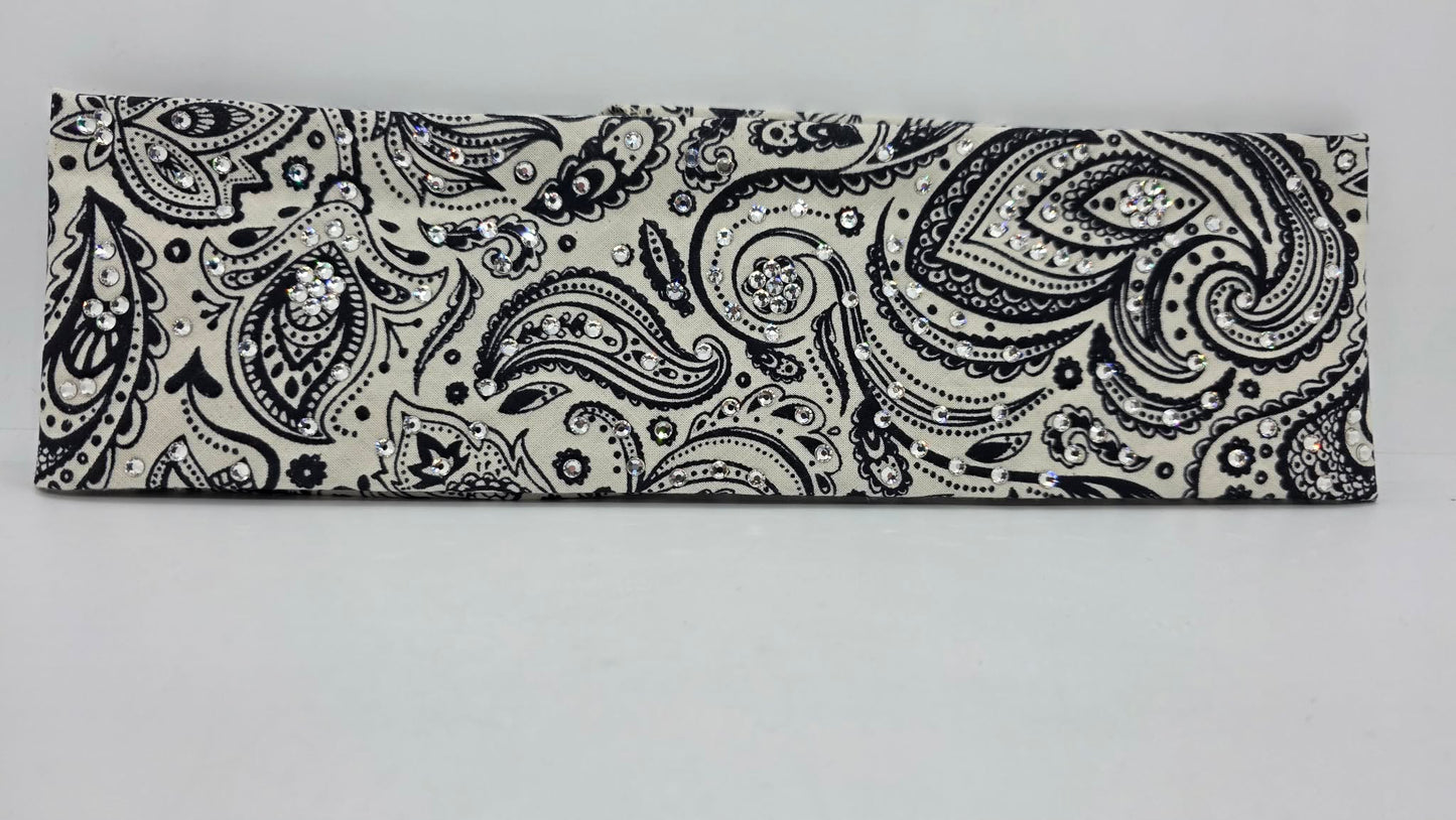 Cream on Navy Bandana with Diamond Clear Austrian Crystals (E60127)