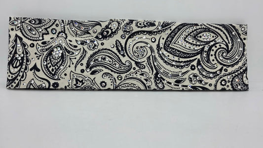 Cream on Navy Bandana with Diamond Clear Austrian Crystals (E60127)