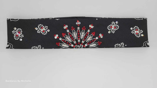 Narrow Black Paisley With Red and Diamond Clear Austrian Crystals (Sku2064)