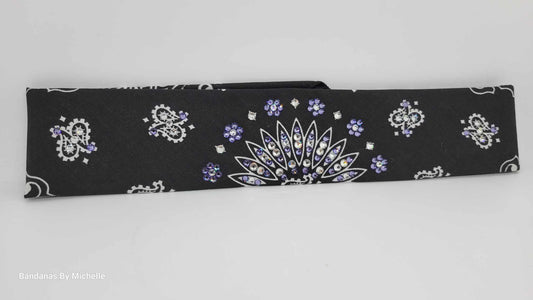 Narrow Black Paisley with Light Purple and Diamond Clear Austrian Crystals (Sku2075)