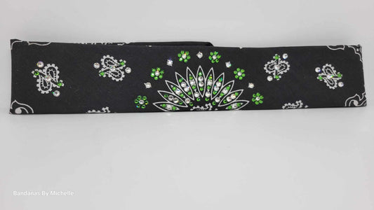 Narrow Black Paisley with Dark Green and Diamond Clear Austrian Crystals (Sku2077)