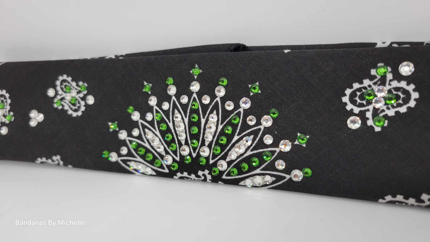 Narrow Black Paisley with Dark Green and Diamond Clear Austrian Crystals (Sku2078)