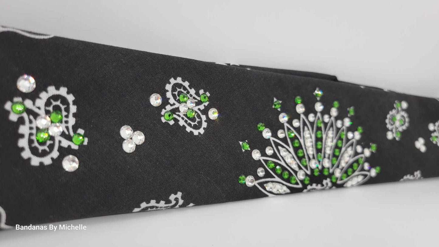 Narrow Black Paisley with Dark Green and Diamond Clear Austrian Crystals (Sku2078)