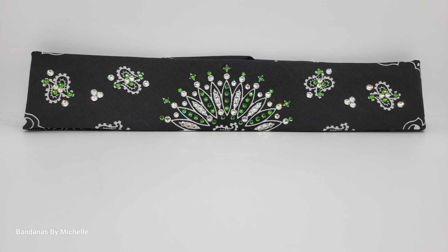 Narrow Black Paisley with Dark Green and Diamond Clear Austrian Crystals (Sku2078)