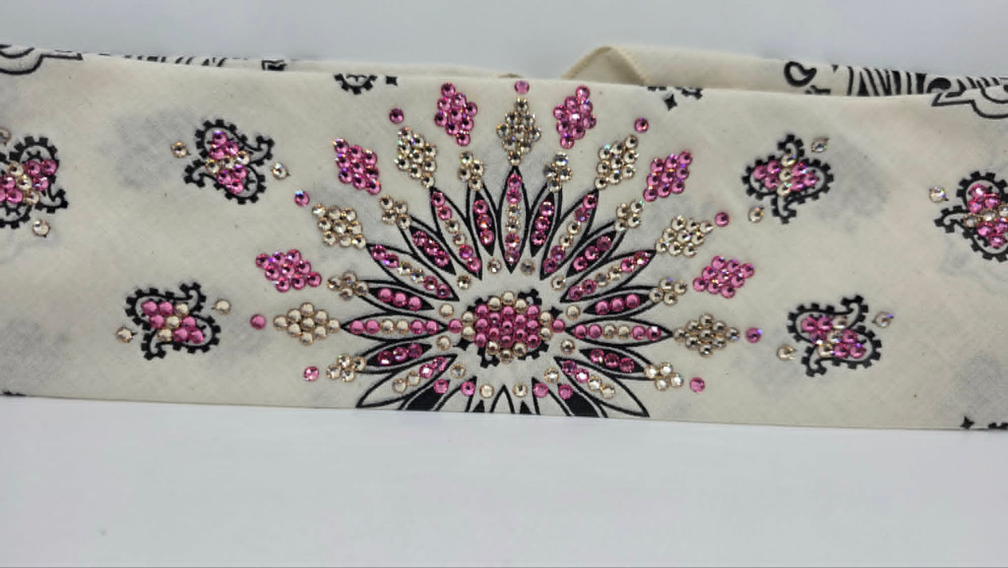 LeeAnnette Off White Paisley Bandana with Rose and Honey Austrian Crystals (L40254)