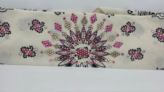 LeeAnnette Off White Paisley Bandana with Rose and Honey Austrian Crystals (L40254)