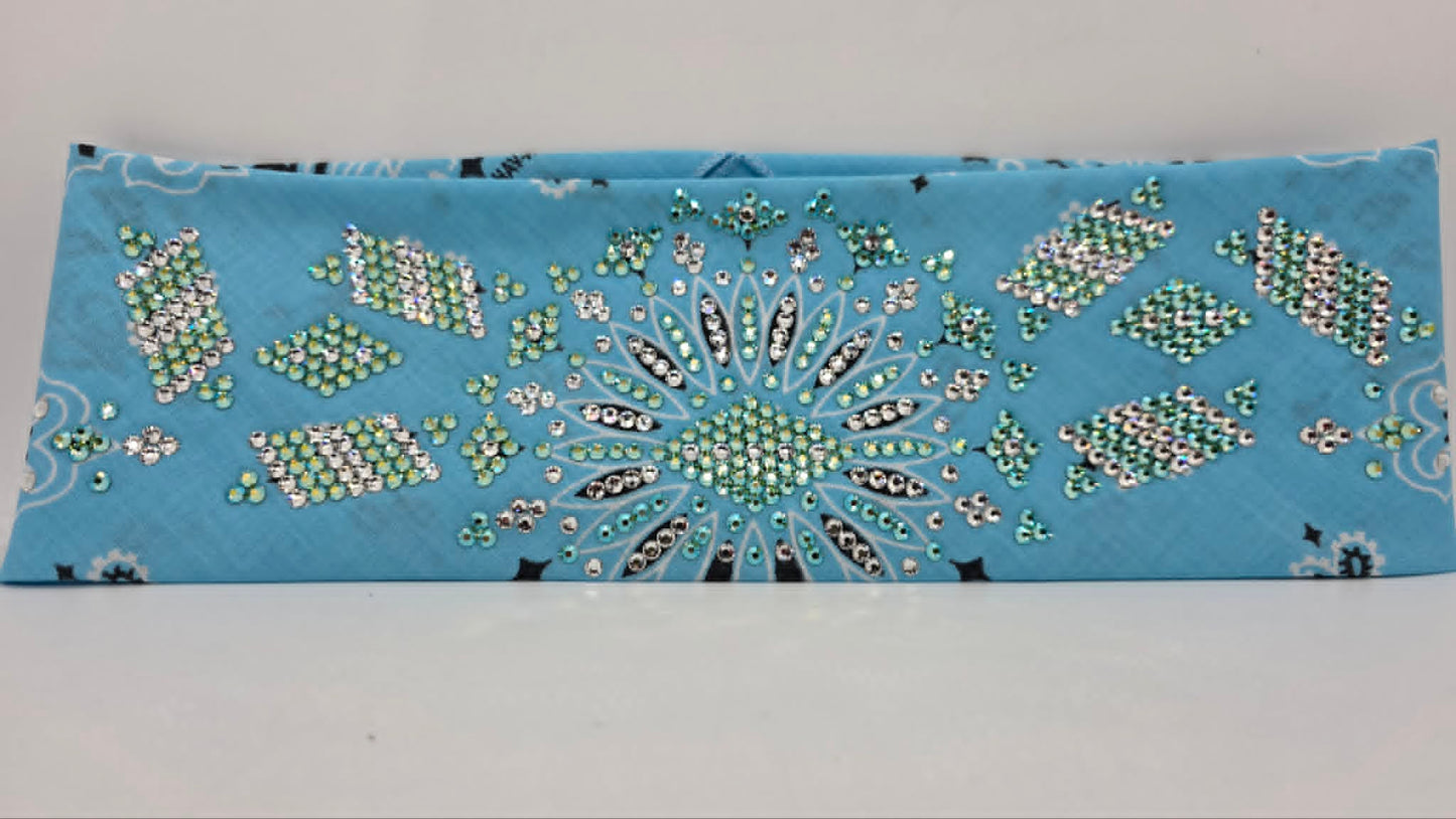 Super LeeAnnette Baby Blue Paisley Bandana with Peridot Shimmer and Diamond Clear Austrian Crystals (S48152)
