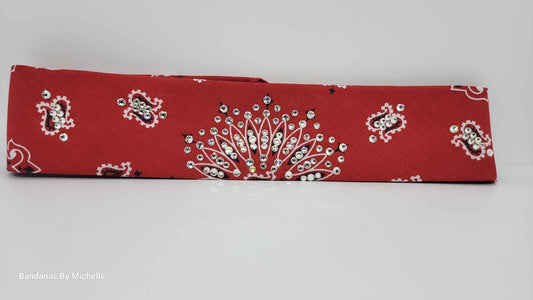 Narrow Red Paisley with Diamond Clear Austrian  Crystals (Sku2103)