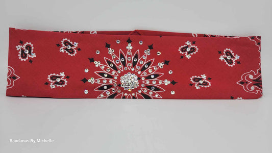 Red Paisley Bandana with Diamond Clear Austrian Crystals (Sku2104)