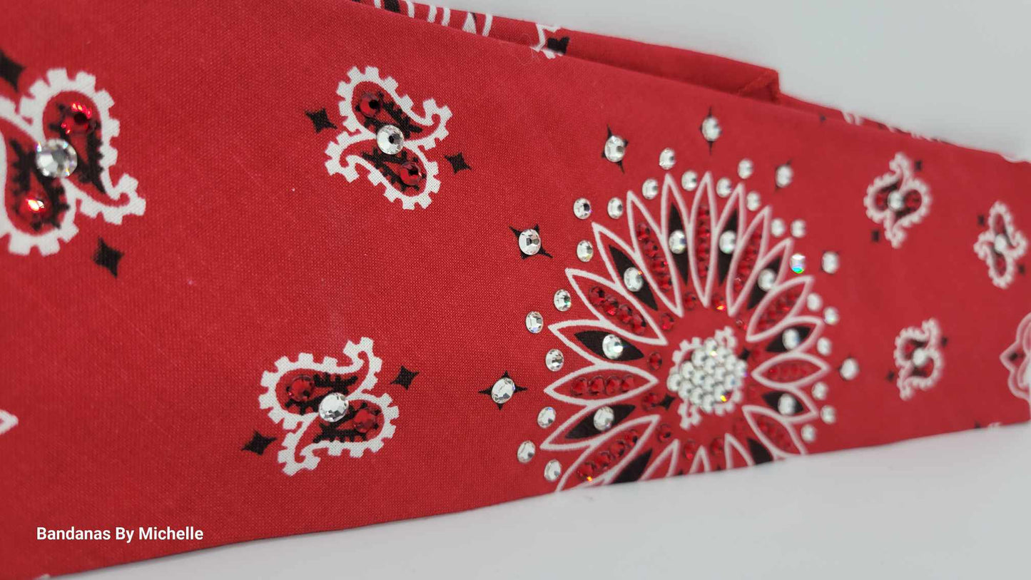 Red Paisley with Red and Diamond Clear Austrian Crystals (Sku2105)