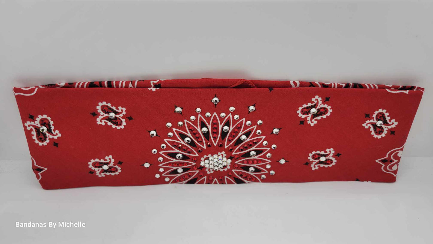 Red Paisley with Red and Diamond Clear Austrian Crystals (Sku2105)