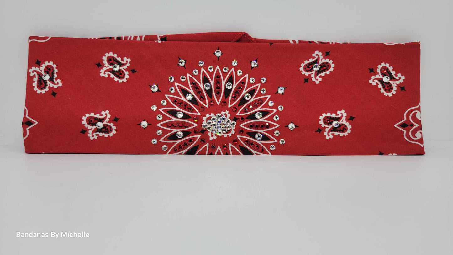 Red Paisley with Red and Diamond Clear Austrian Crystals (Sku2105)