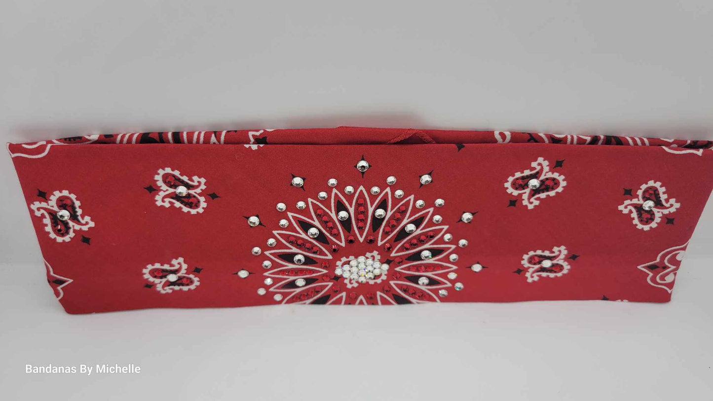 Red Paisley with Red and Diamond Clear Austrian Crystals (Sku2105)