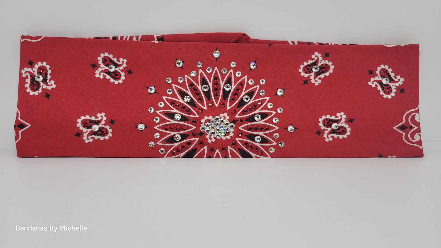 Red Paisley with Red and Diamond Clear Austrian Crystals (Sku2105)