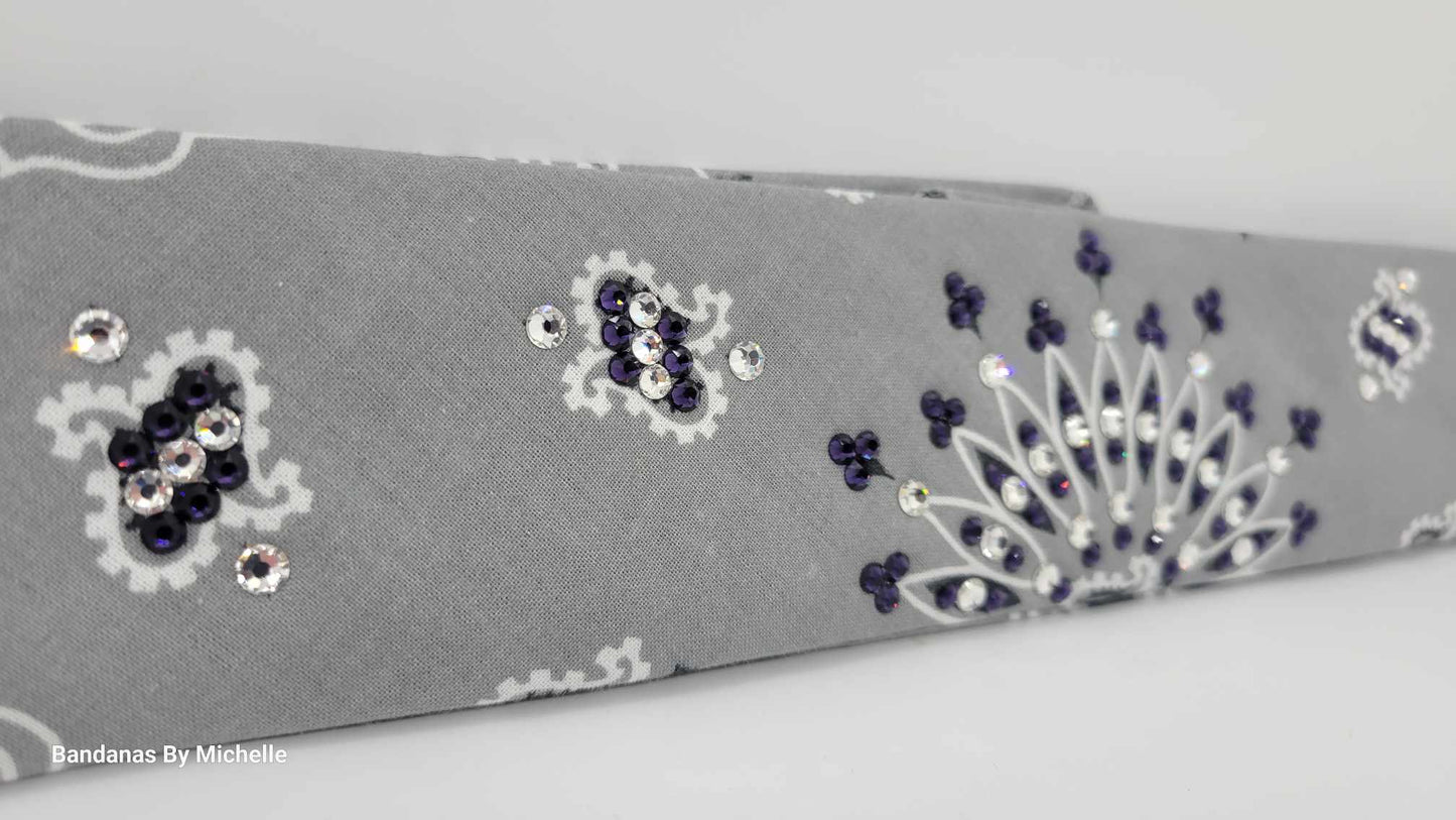 Narrow Silver Paisley with Dark Purple and Diamond Clear Austrian Crystals (Sku2111)