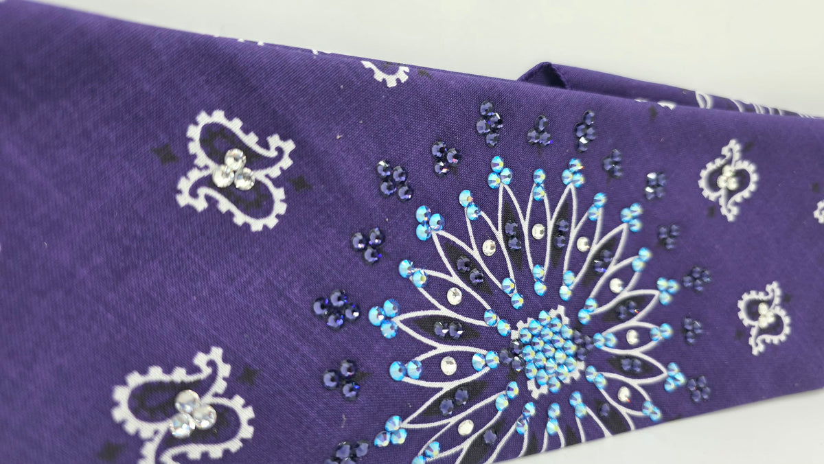 Purple Paisley Bandana with Dark Purple, Blue Shimmer and Diamond Clear Austrian Crystals (E60161)