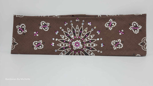 Brown Paisley with Fuchsia and Diamond Clear Austrian Crystals (Sku2127)