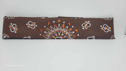 Narrow Brown Paisley with Orange and Diamond Clear Austrian Crystals (Sku2125)