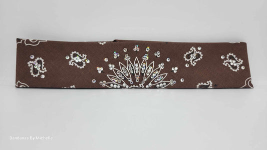 Narrow Brown Paisley Bandana with Diamond Clear Austrian Crystals (Sku2128)