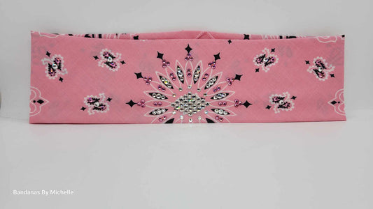 Light Pink Paisley Bandana with Pink and Diamond Clear Austrian Crystals (Sku2150)