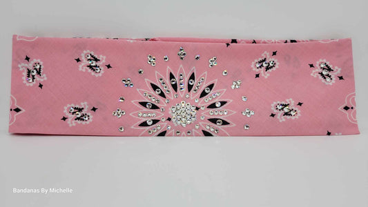 Light Pink Paisley Bandana with Diamond Clear Austrian Crystals (Sku2151)