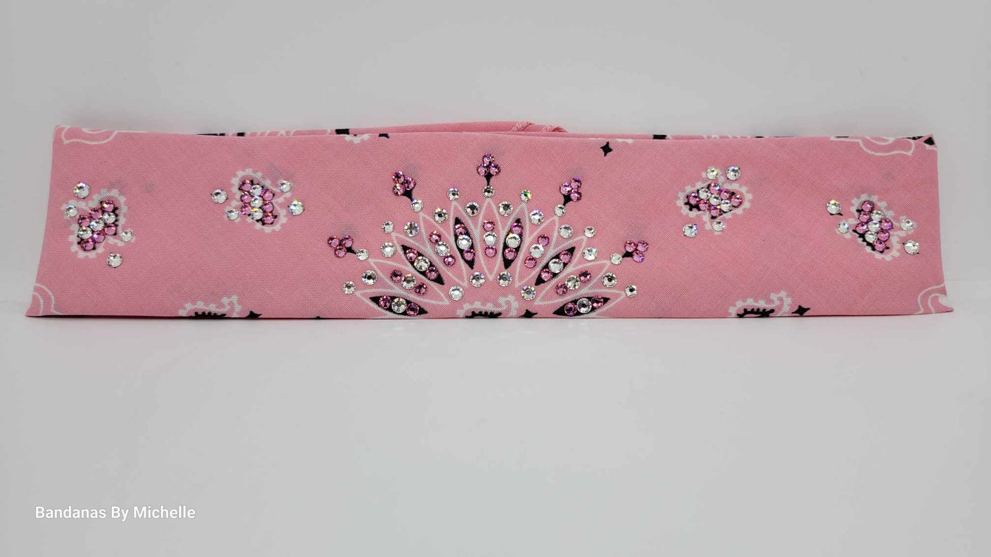 Narrow Light Pink Paisley with Pink Rose and Diamond Clear Austrian Crystals (Sku2153)