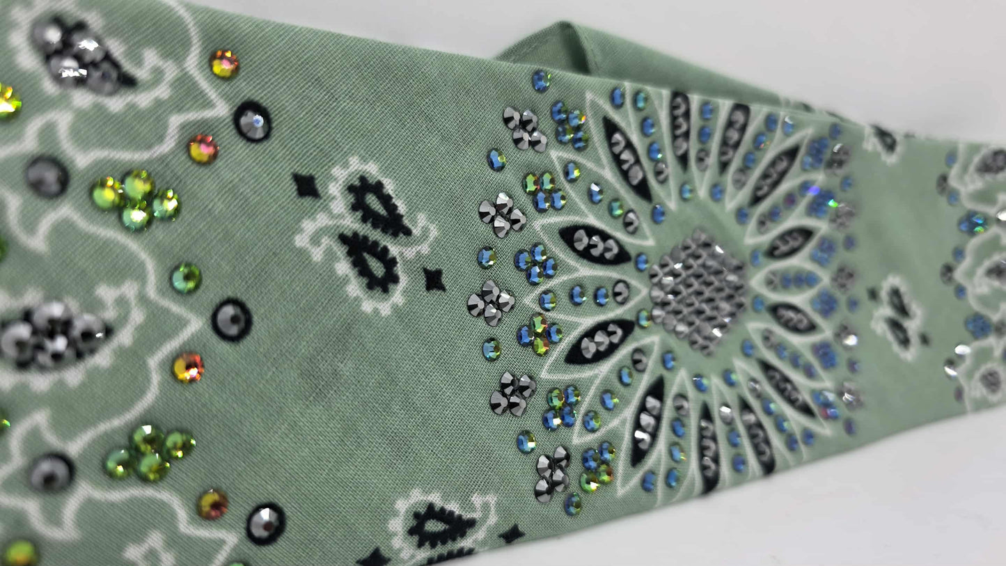 LeeAnnette Mint Paisley Bandana with Vitrail Medium and Black Austrian Crystals (sku40111)