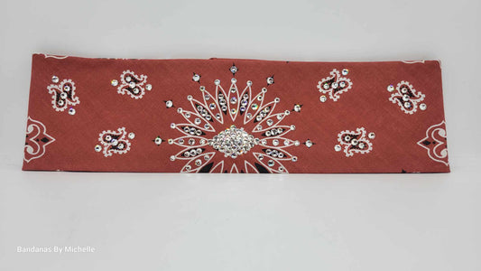 Terracotta Paisley Bandana with Diamond Clear Austrian Crystals (Sku2180)