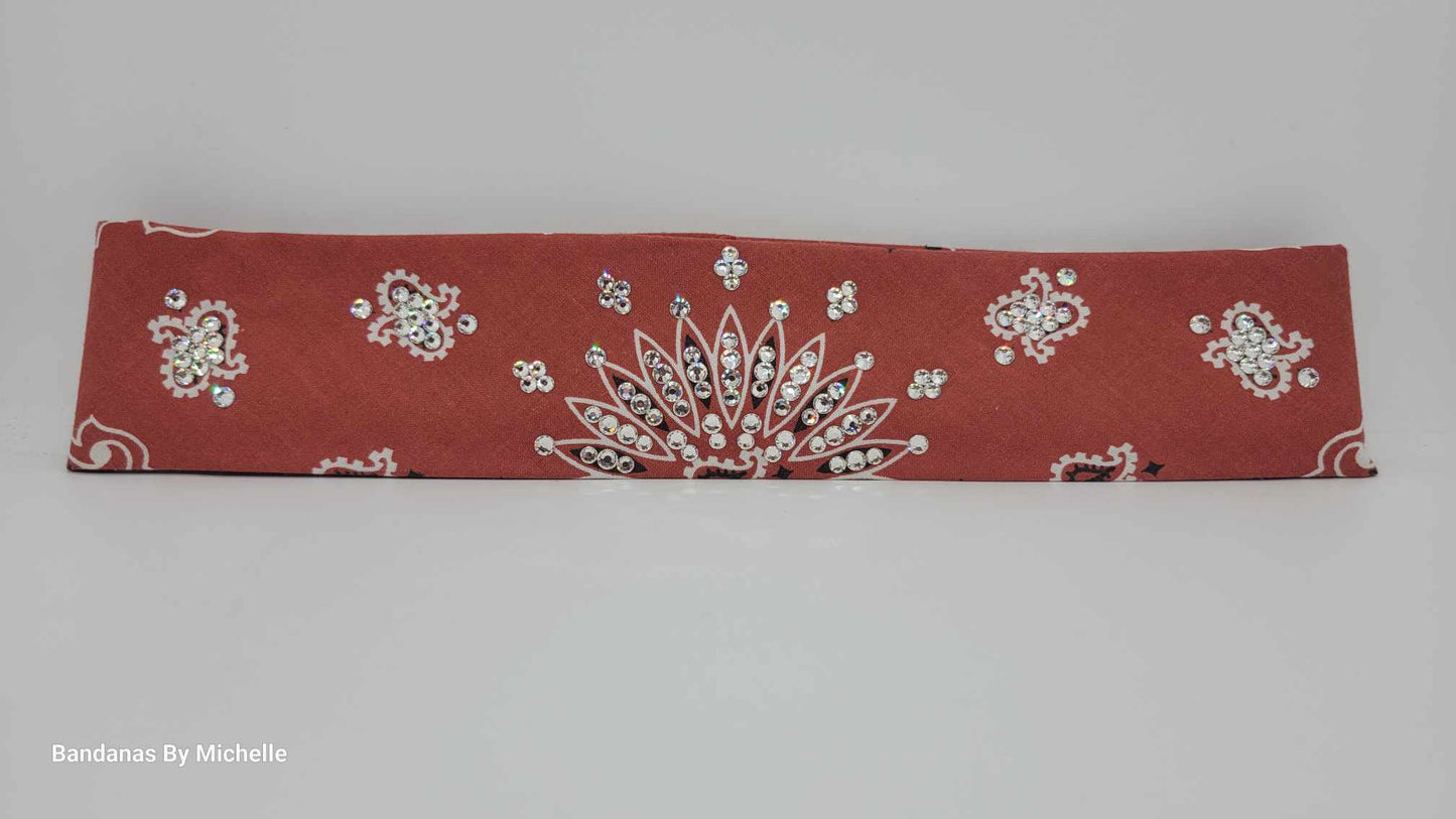 Narrow Terracotta Paisley with Diamond Clear Swarovski Crystals (Sku2181)