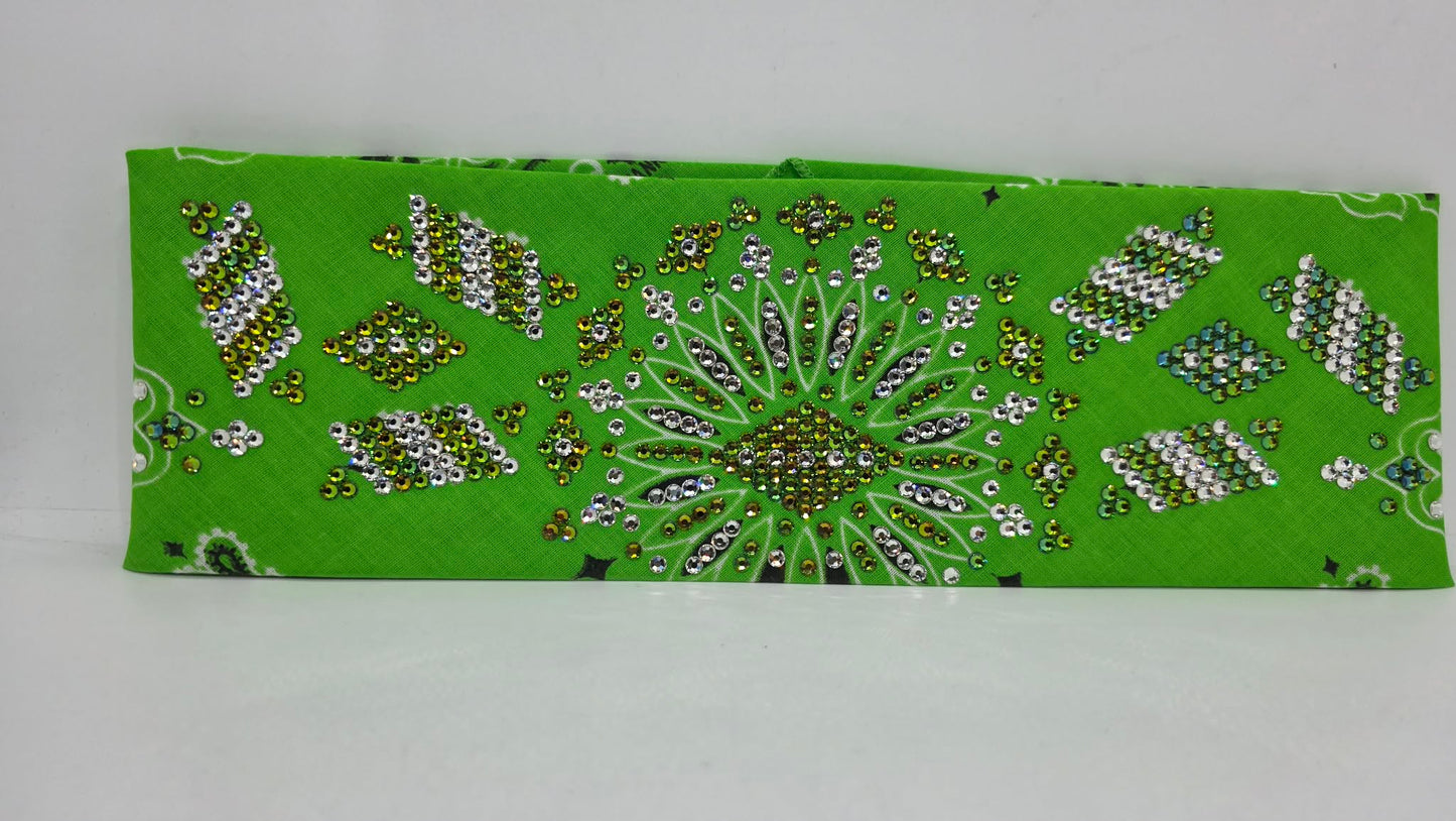 Super LeeAnnette Lime Green Paisley Bandana with Vitrail and Diamond Clear Austrian Crystals (S48136)