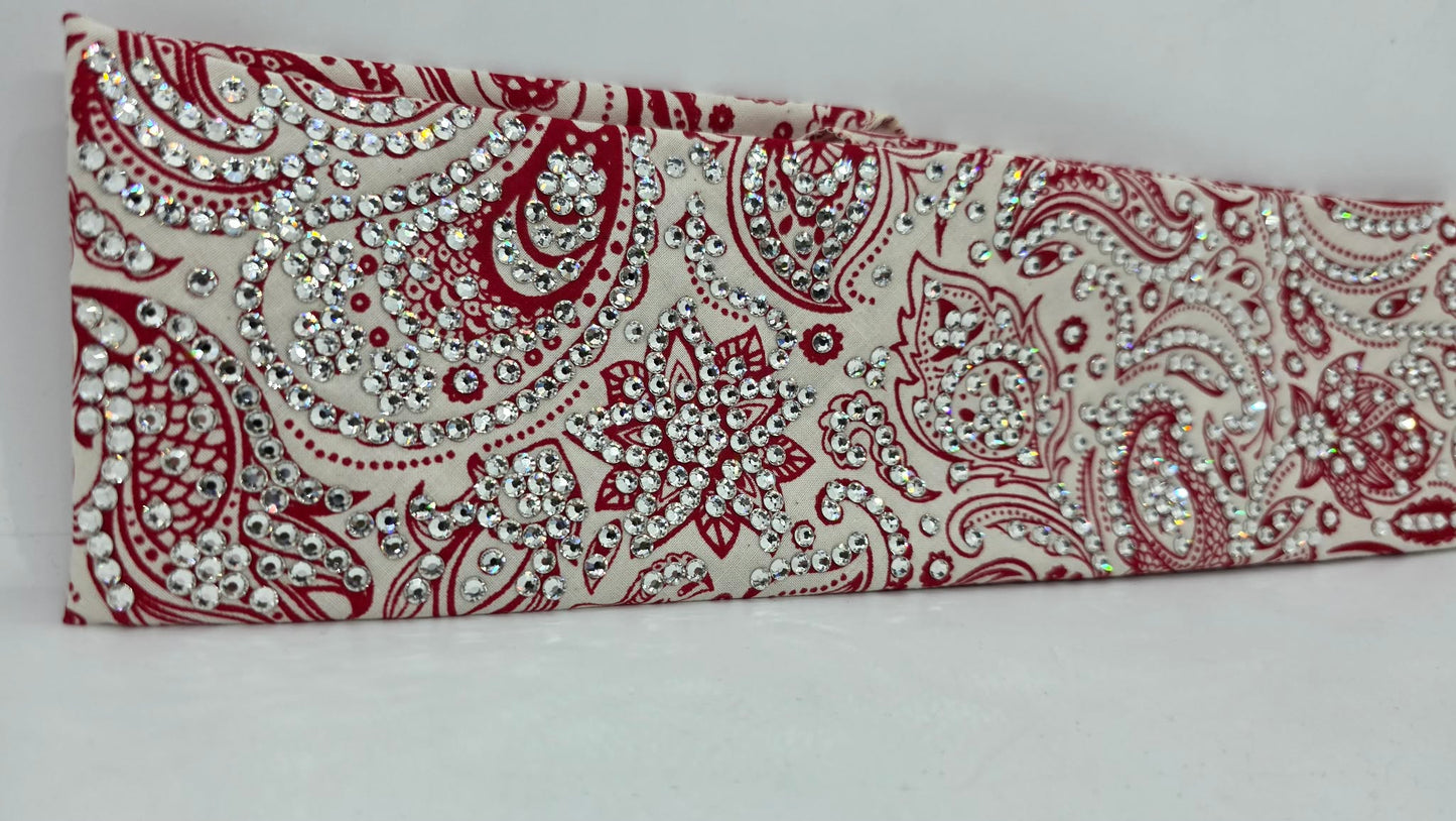 Super LeeAnnette Red on Cream Paisley Bandana with Diamond Clear Austrian Crystals (S48149)