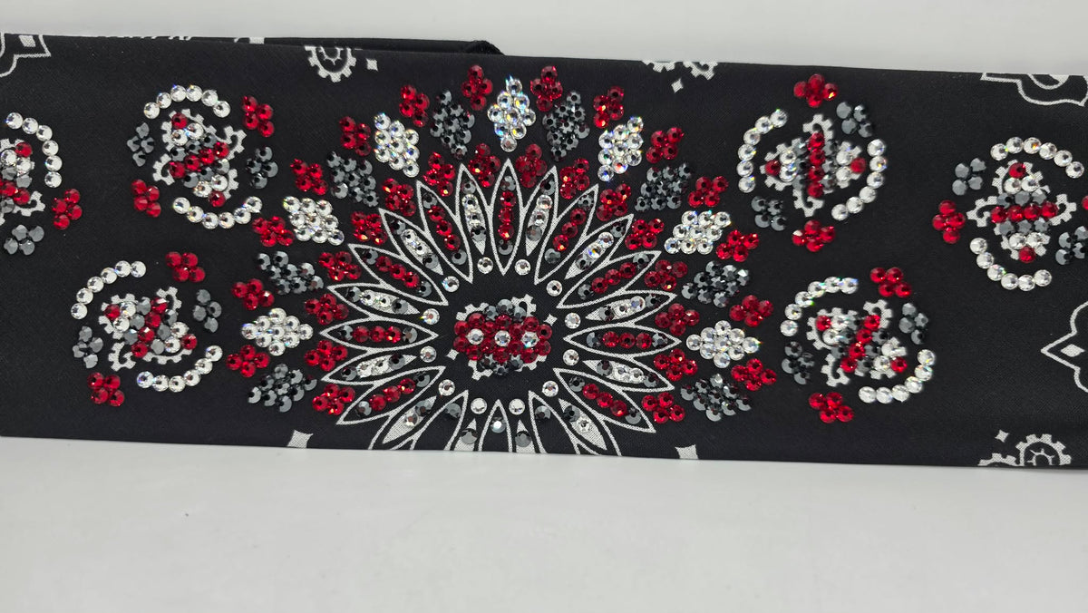 Super LeeAnnette Black Paisley Bandana with Red, Black and Diamond Clear Austrian Crystals (S48181)