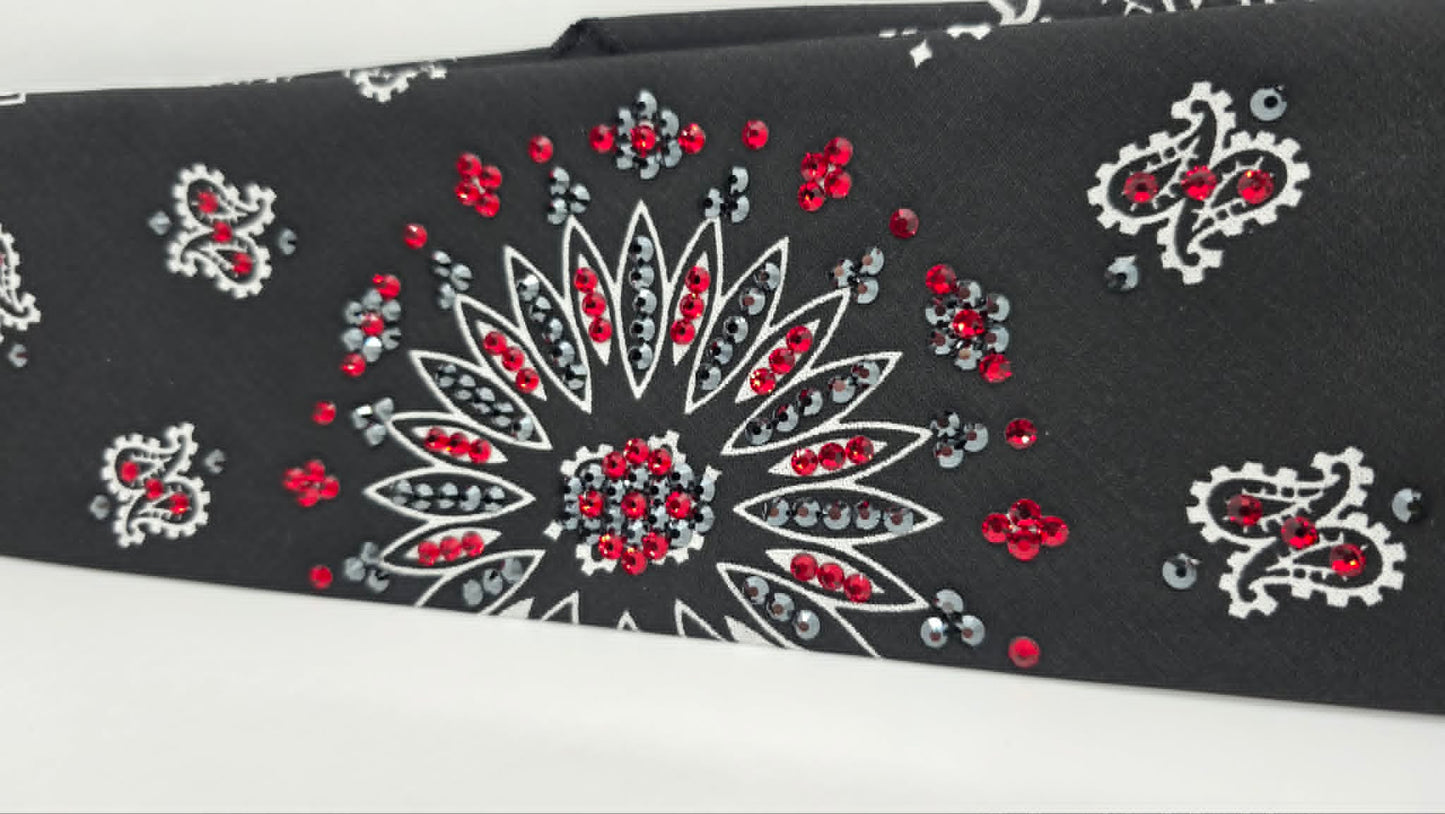 Black Paisley Bandana with Red and Black Austrian Crystals (E60155)