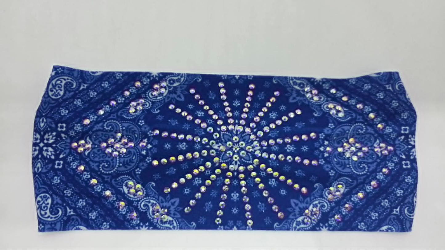 Stretchy Headband Blue with Aurora Borealis Crystals (Sku5475)