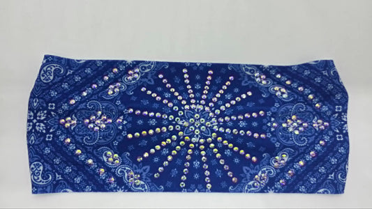 Stretchy Headband Blue with Aurora Borealis Crystals (Sku5475)
