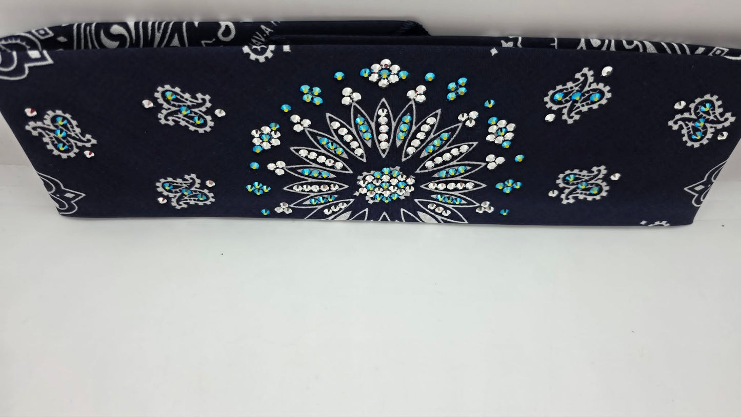 Navy Blue Paisley Bandana with Jet Shimmer and Chrome Austrian Crystals (E60144)