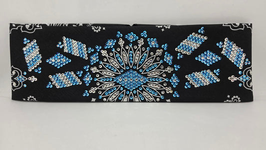Super LeeAnnette Black Paisley Bandana with Blue/Violet Shimmer and Diamond Clear Austrian Crystals (S48116)