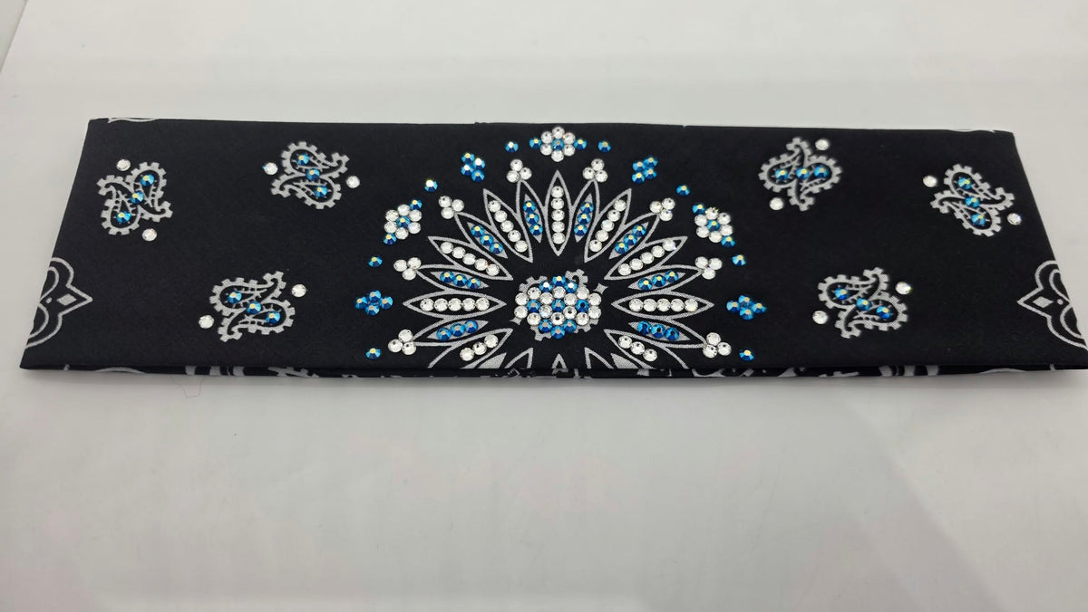 Black Paisley with Capri Shimmer and Diamond Clear Austrian Crystals (E60179)