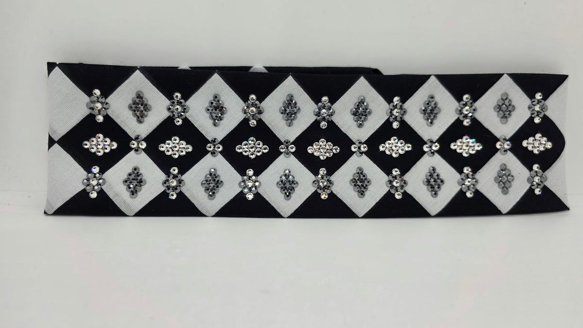 LeeAnnette Black and White Checker Bandana with Black and Diamond Clear Austrian Crystals (L40288)