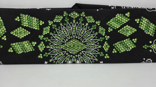 Super LeeAnnette Black Paisley Bandana with Light and Dark Green Austrian Crystals (S480102)