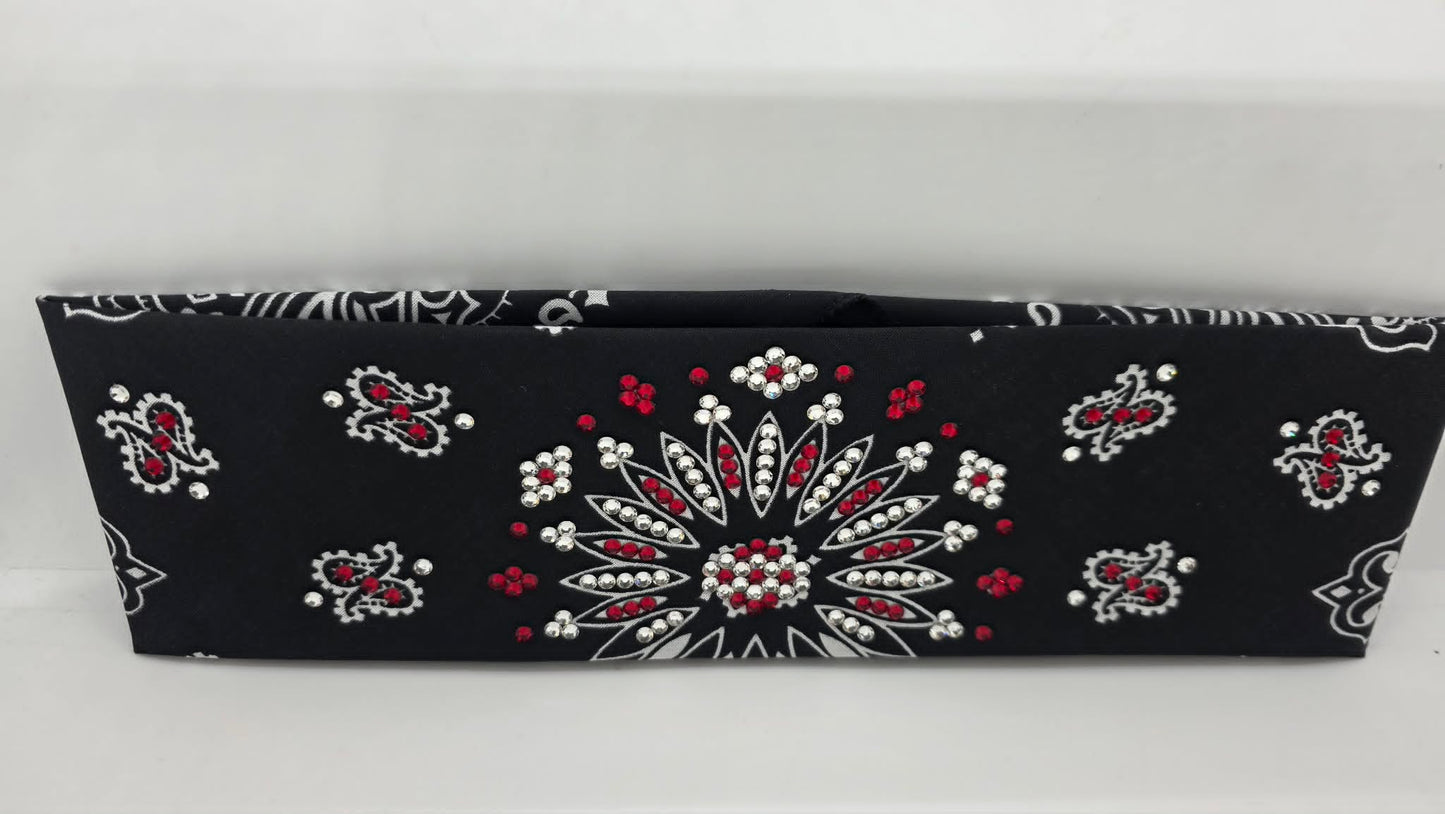 Black Paisley Bandana with Red and Diamond Clear Austrian Crystals (E60141)