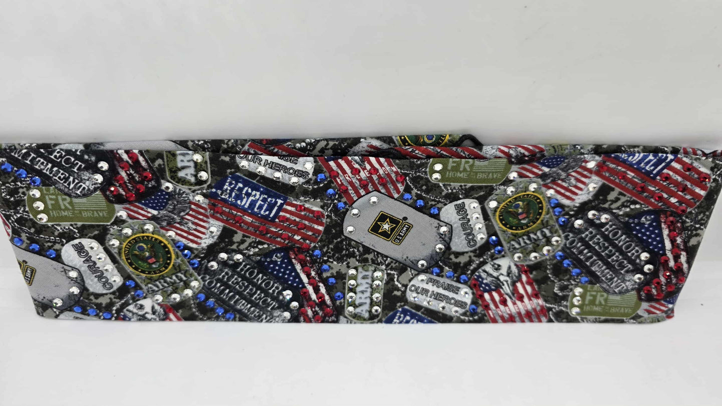 EXTRA BLING -Army Bandana with Red, Blue and Diamond Clear Austrian Crystals (sku6418)