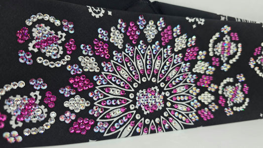 Super LeeAnnette Black Paisley Bandana with Fuchsia, Fuchsia Shimmer and Clear Austrian Crystals (S48198)